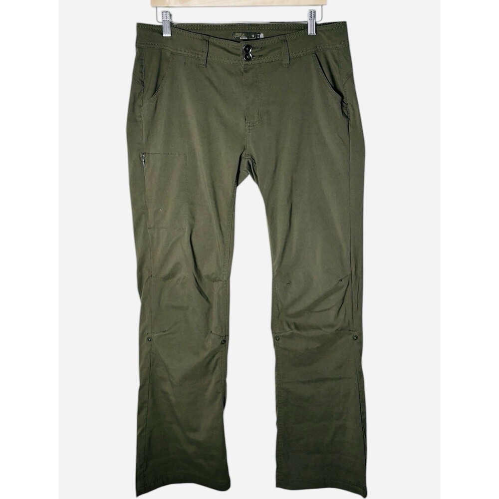 PrAna Halle Pants Womens 12 Olive Green Inseam 31” Convertible Roll Up Hybrid